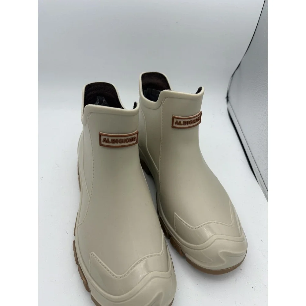 Albicker Boots Mens Size 9 White Rubber Ankle Rain Waterproof Slip Resistant